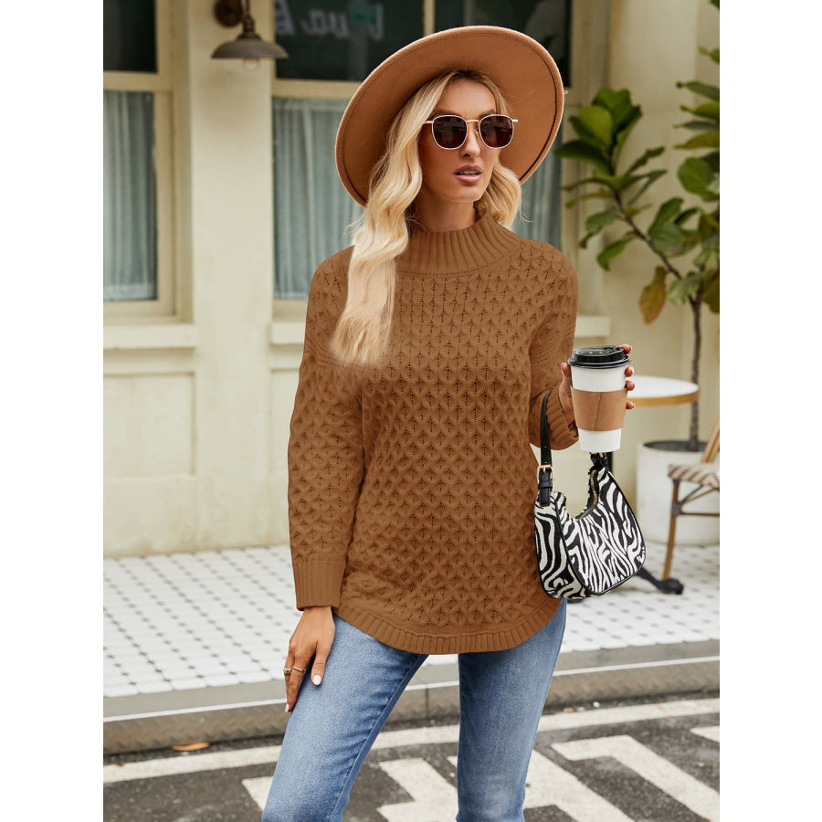 Mock Neck Slit Sweater Caramel / S