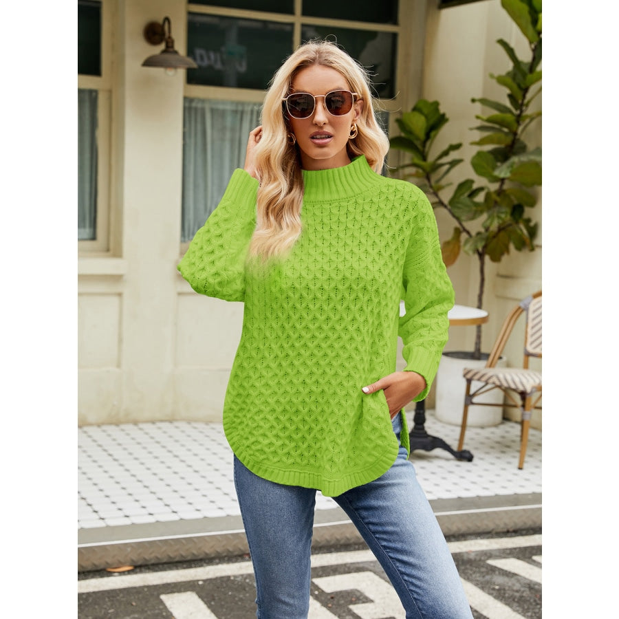 Mock Neck Slit Sweater Lime / S