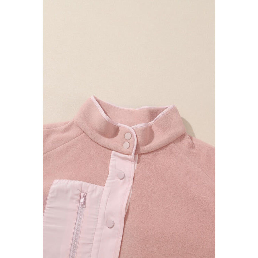 Mock Neck Snap Button Jacket with Pocket