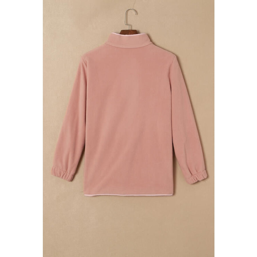 Mock Neck Snap Button Jacket with Pocket Coral / S