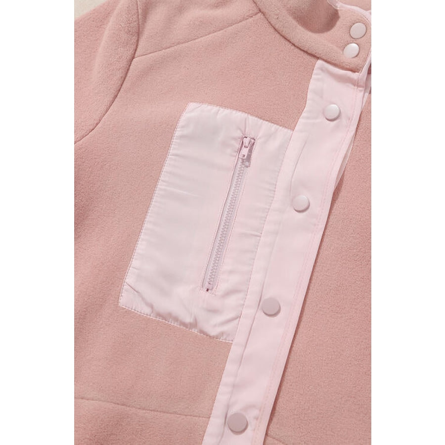 Mock Neck Snap Button Jacket with Pocket