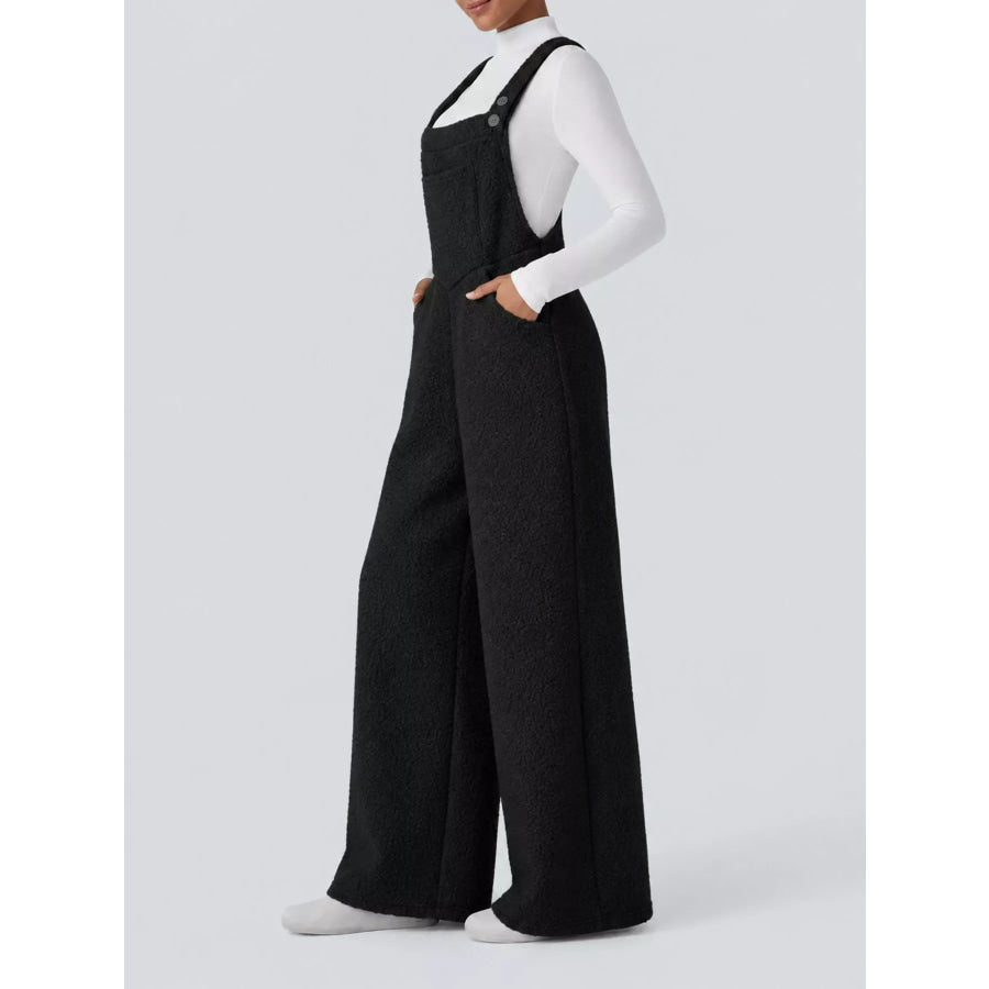 Mock Neck Top and Fleece Overalls Set Apparel Accessories