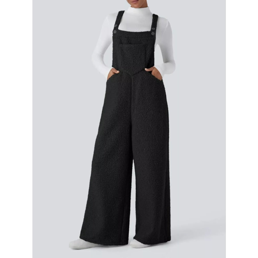 Mock Neck Top and Fleece Overalls Set Black / S Apparel Accessories