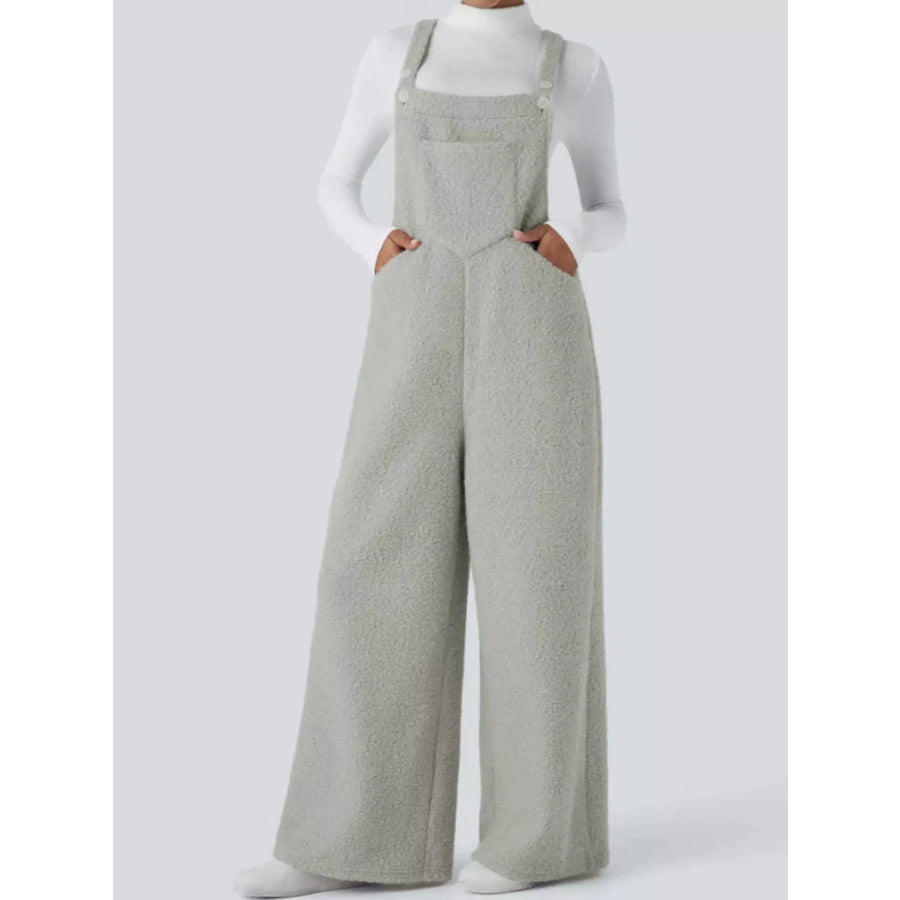 Mock Neck Top and Fleece Overalls Set Gray / S Apparel Accessories