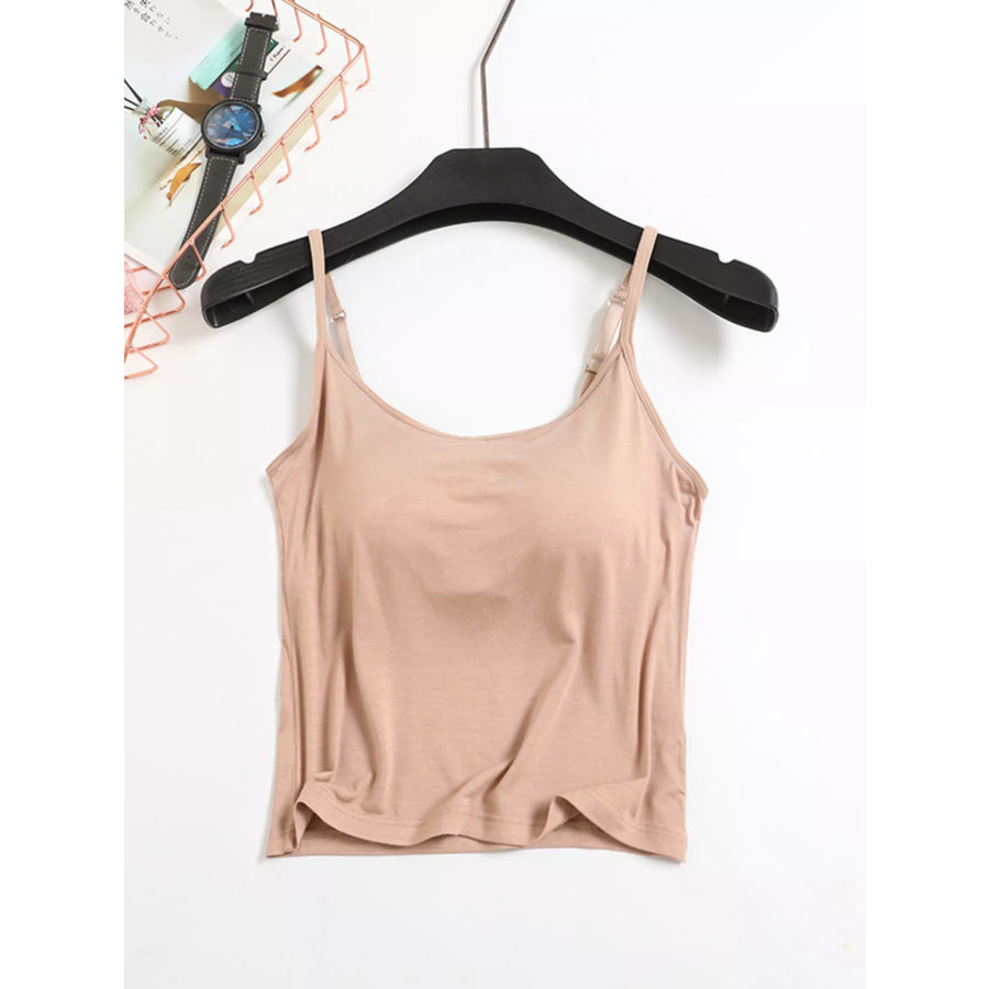 Modal Adjustable Strap Padded Cami and Shorts Set Khaki / S Apparel and Accessories