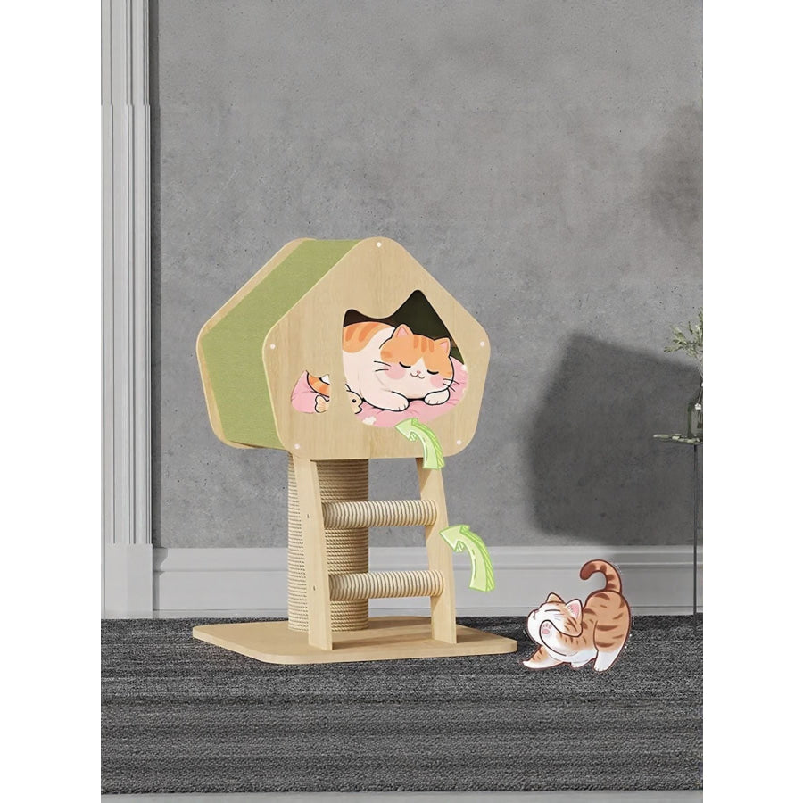 Modern Wooden Cat Condo with Scratching Post Style A / One Size Apparel and Accessories