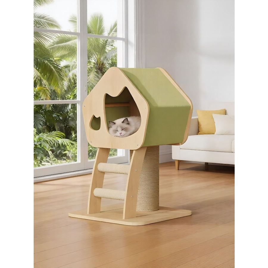 Modern Wooden Cat Condo with Scratching Post Style A / One Size Apparel and Accessories