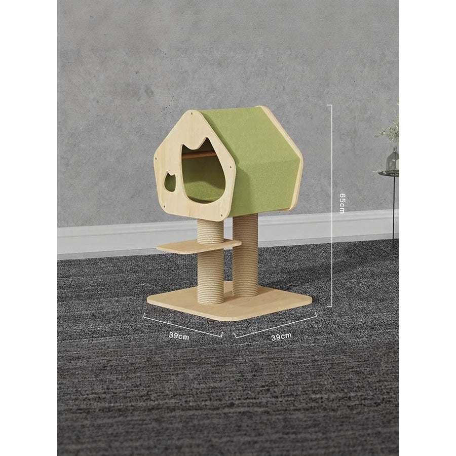 Modern Wooden Cat Condo with Scratching Post Style B / One Size Apparel and Accessories