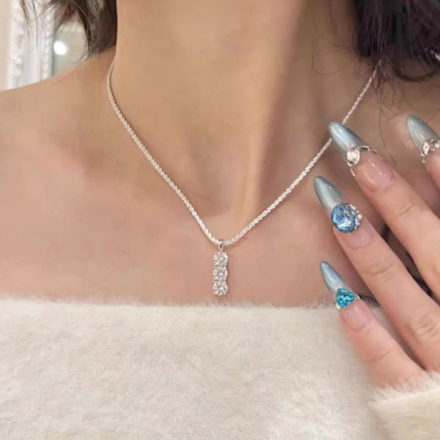 Moissanite 925 Sterling Silver Bar Necklace Silver / onesize Apparel and Accessories