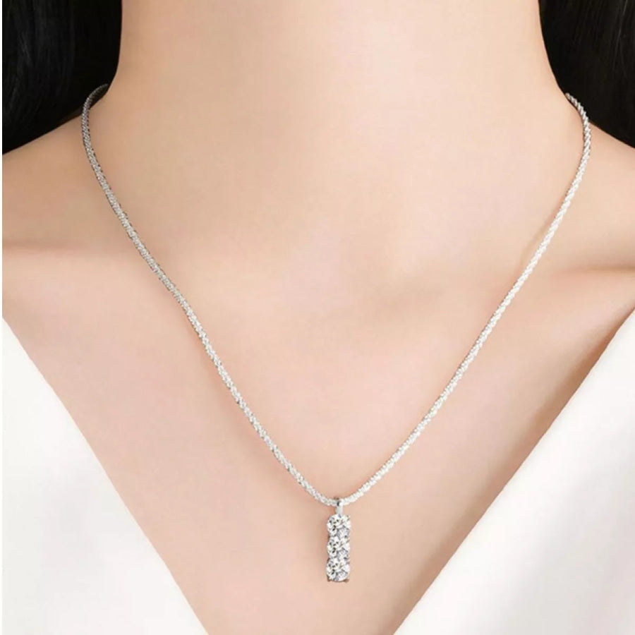 Moissanite 925 Sterling Silver Bar Necklace Silver / onesize Apparel and Accessories