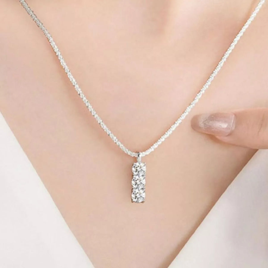 Moissanite 925 Sterling Silver Bar Necklace Silver / onesize Apparel and Accessories