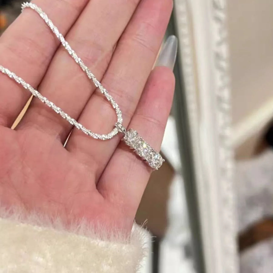 Moissanite 925 Sterling Silver Bar Necklace Silver / onesize Apparel and Accessories