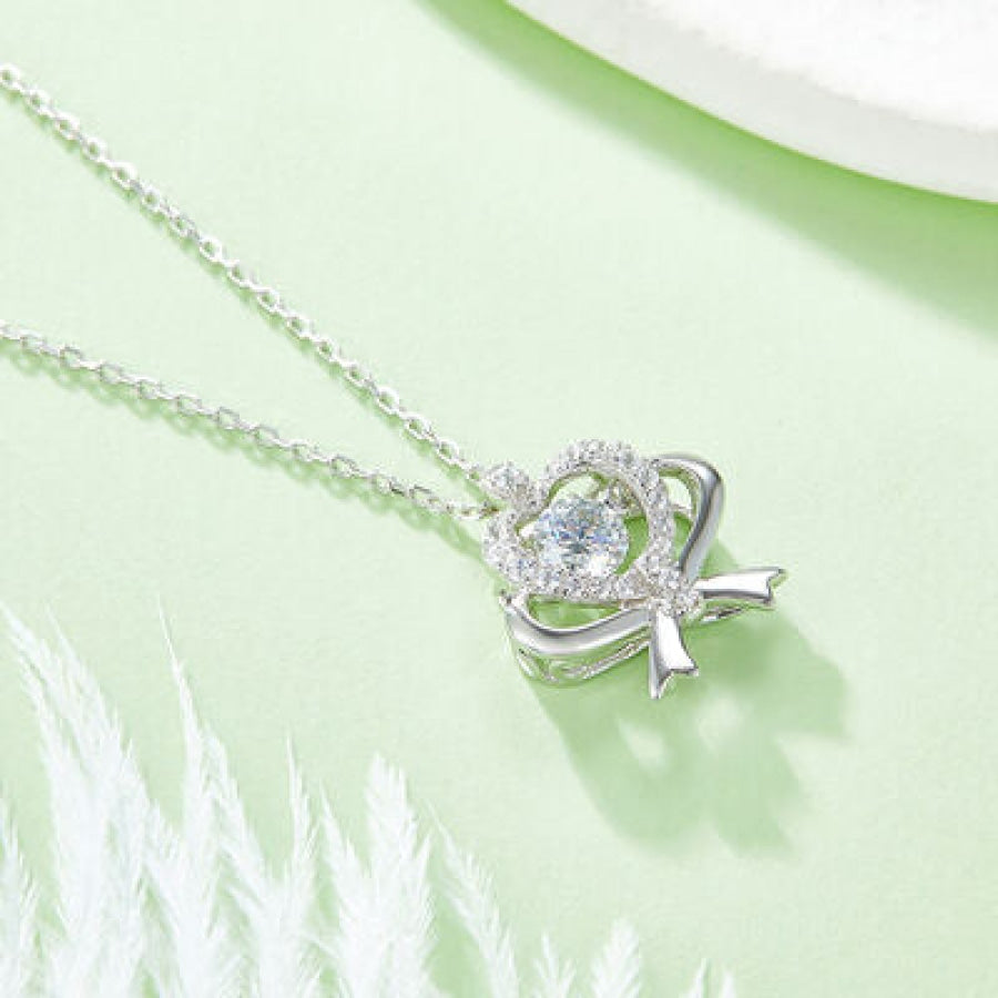 Moissanite 925 Sterling Silver Bow & Heart Necklace Silver / One Size Apparel and Accessories