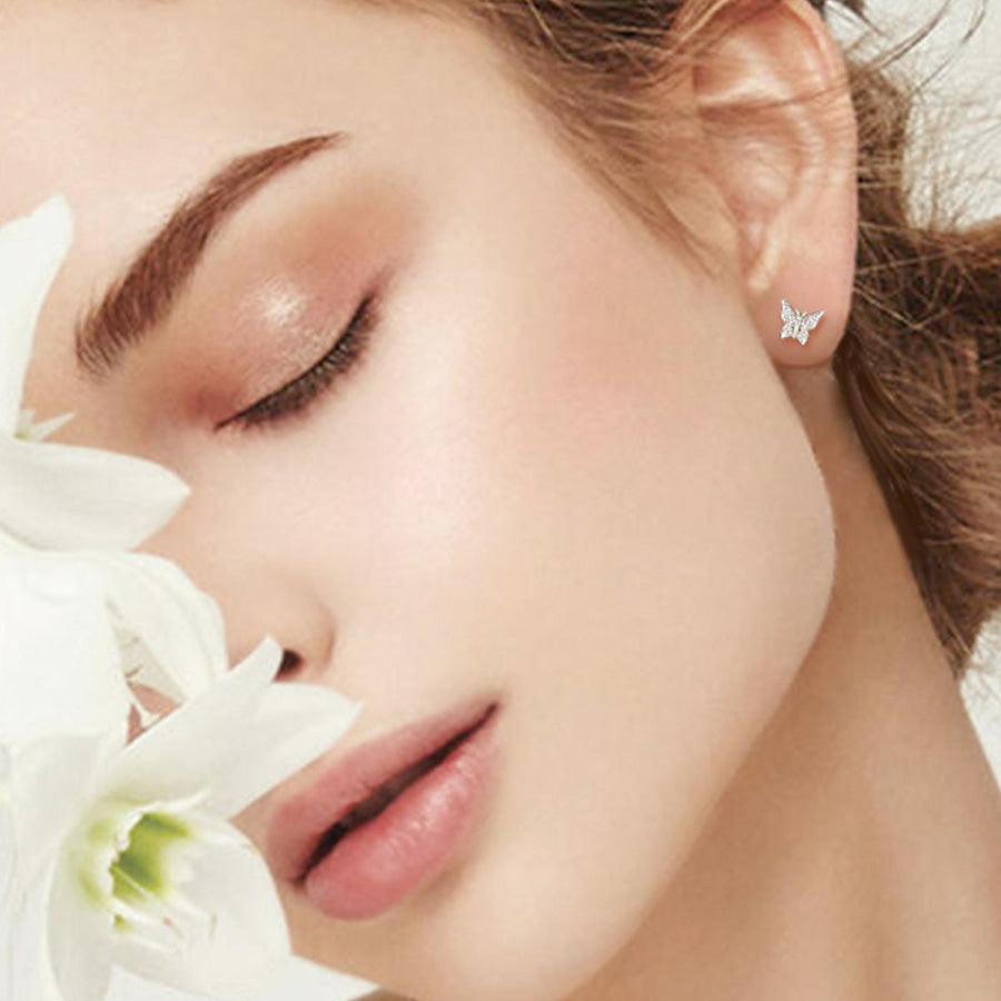 Moissanite 925 Sterling Silver Butterfly Stud Earrings Silver / One Size Apparel and Accessories