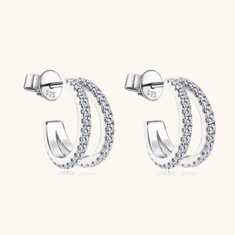Moissanite 925 Sterling Silver C - Hoop Earrings / One Size Apparel and Accessories