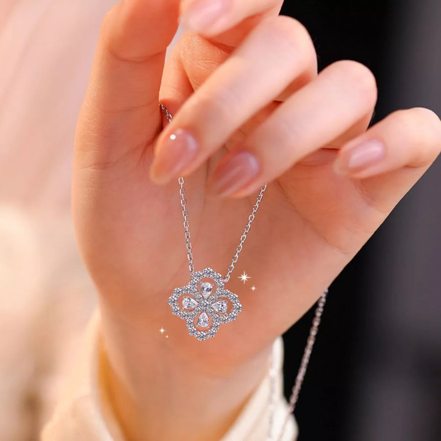 Moissanite 925 Sterling Silver Clover Pendant Necklace Silver / onesize Apparel and Accessories