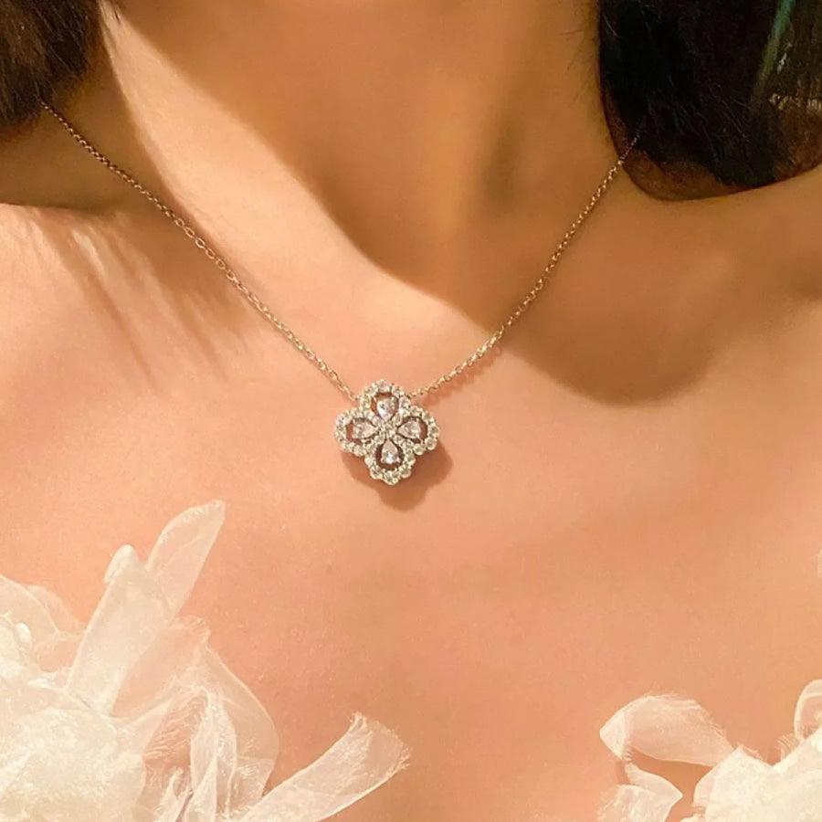Moissanite 925 Sterling Silver Clover Pendant Necklace Silver / onesize Apparel and Accessories