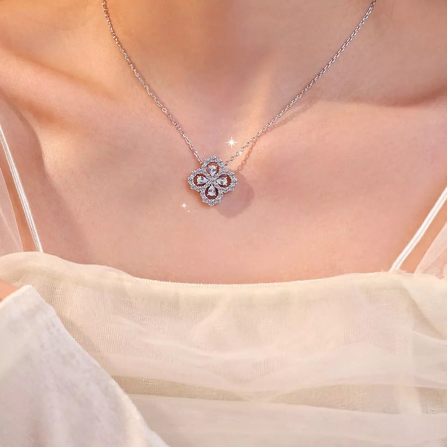 Moissanite 925 Sterling Silver Clover Pendant Necklace Silver / onesize Apparel and Accessories