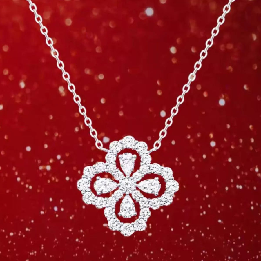 Moissanite 925 Sterling Silver Clover Pendant Necklace Silver / onesize Apparel and Accessories