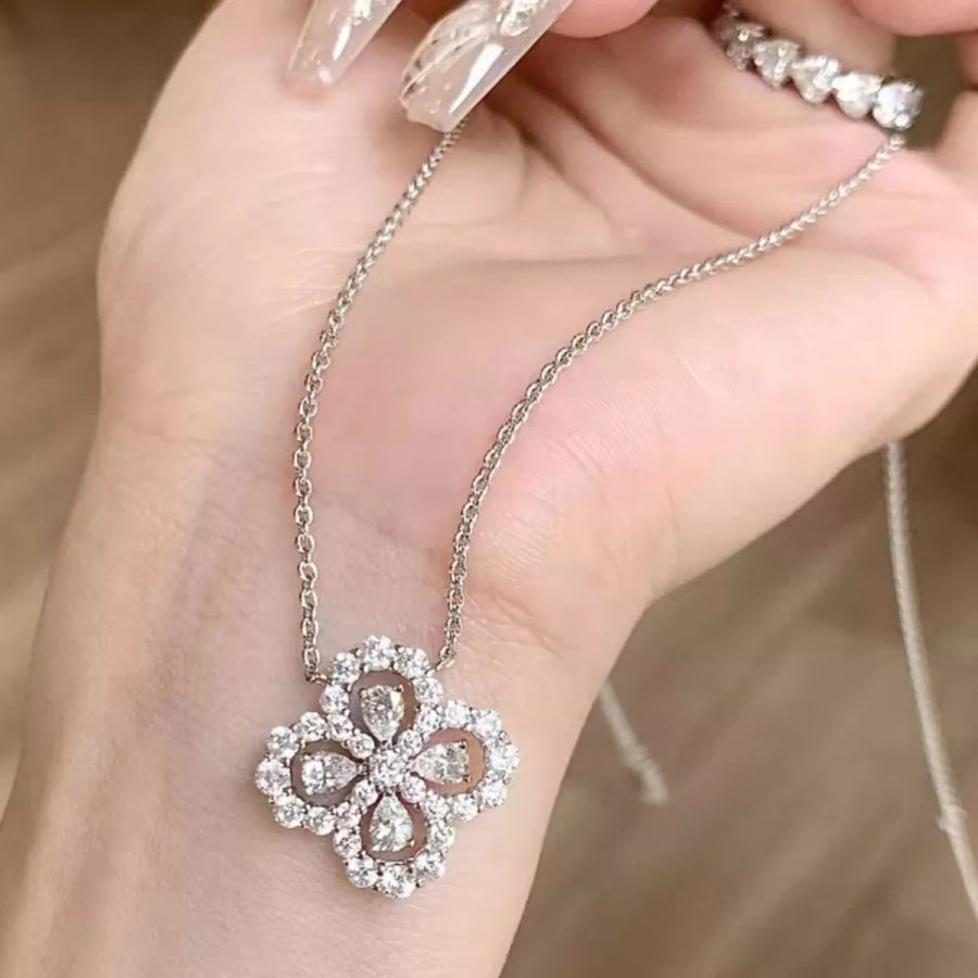 Moissanite 925 Sterling Silver Clover Pendant Necklace Silver / onesize Apparel and Accessories