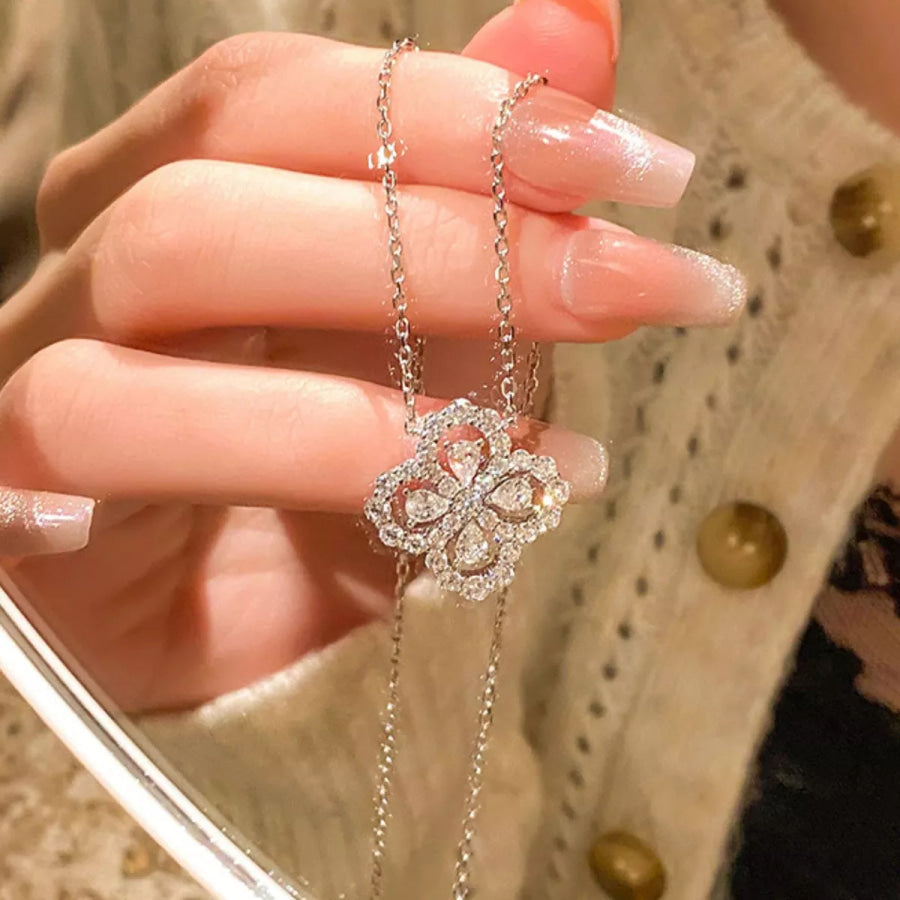Moissanite 925 Sterling Silver Clover Pendant Necklace Silver / onesize Apparel and Accessories