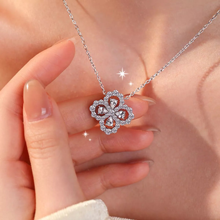 Moissanite 925 Sterling Silver Clover Pendant Necklace Silver / onesize Apparel and Accessories
