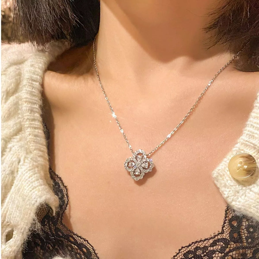 Moissanite 925 Sterling Silver Clover Pendant Necklace Silver / onesize Apparel and Accessories