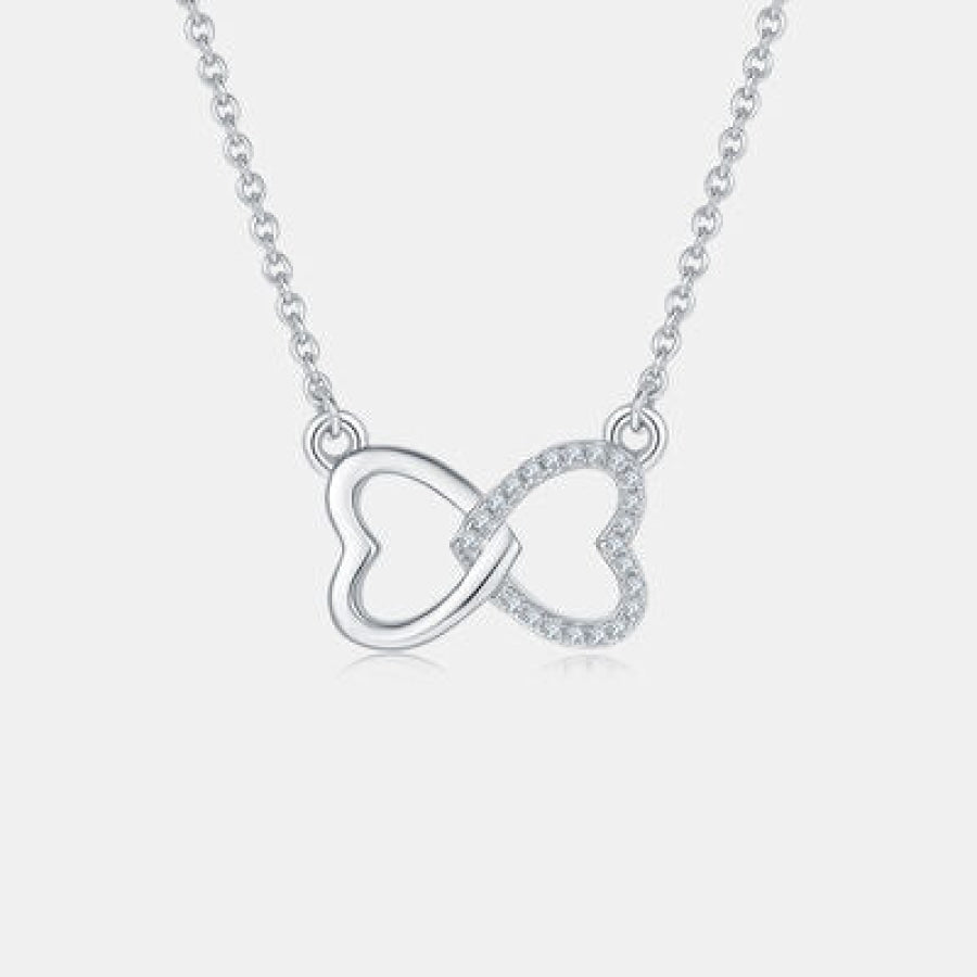 Moissanite 925 Sterling Silver Heart Bow Necklace Apparel and Accessories