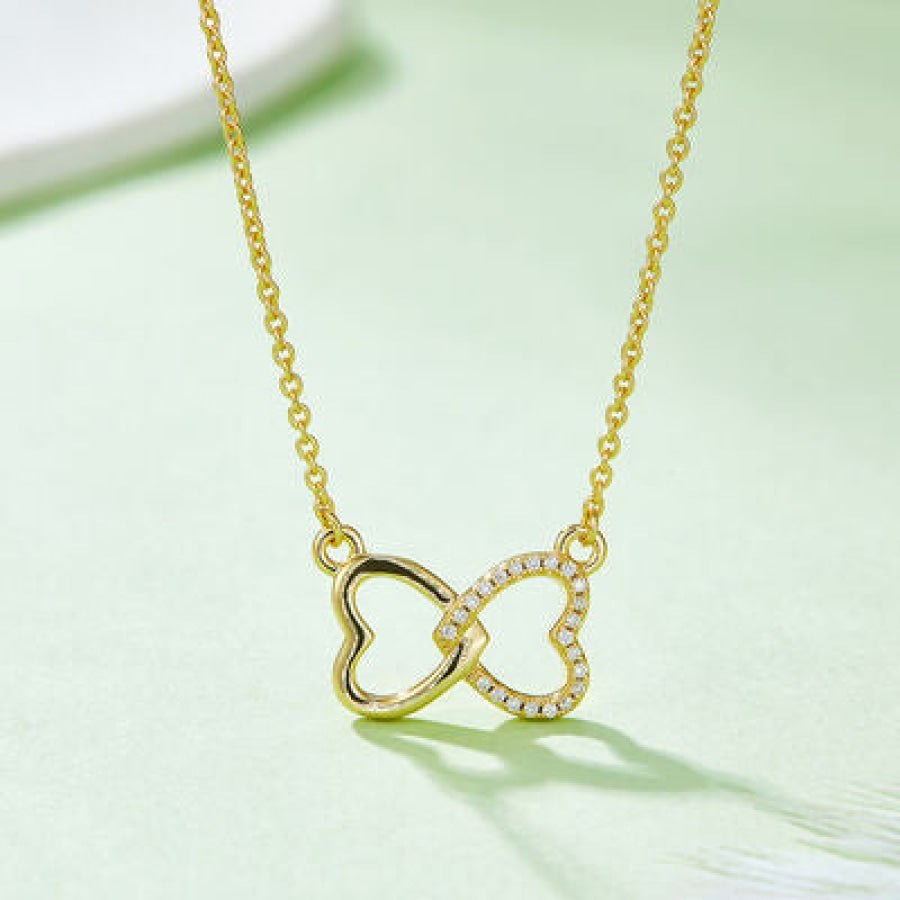 Moissanite 925 Sterling Silver Heart Bow Necklace Gold / One Size Apparel and Accessories