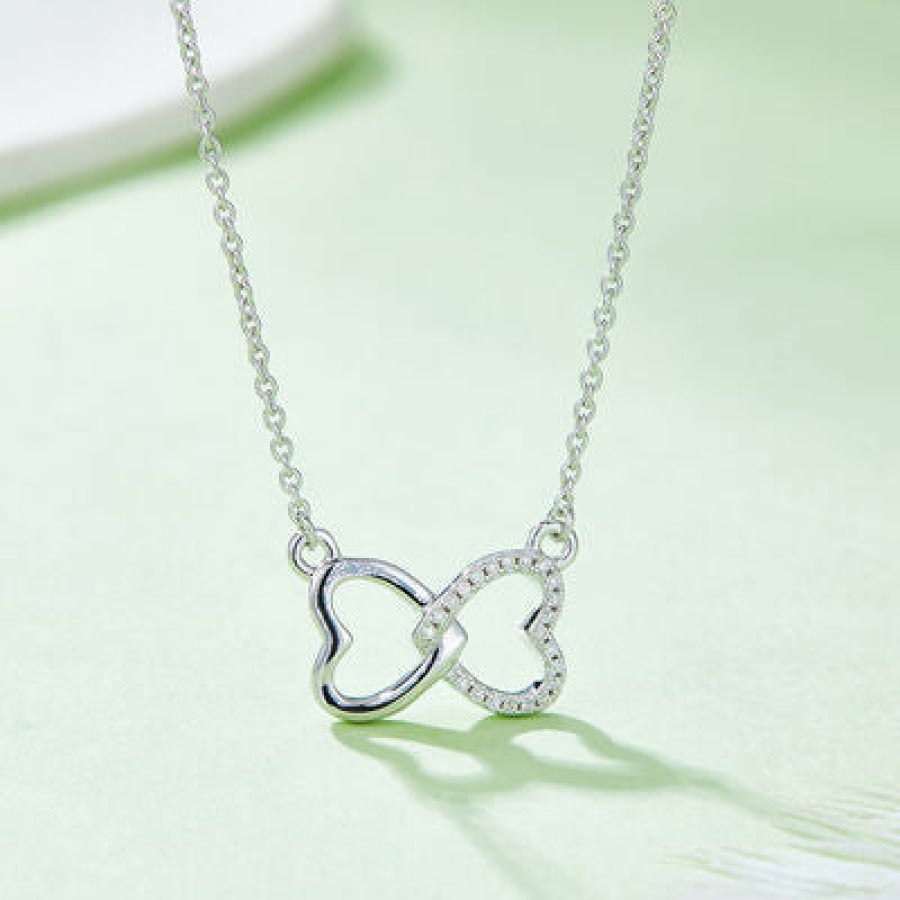 Moissanite 925 Sterling Silver Heart Bow Necklace Silver / One Size Apparel and Accessories