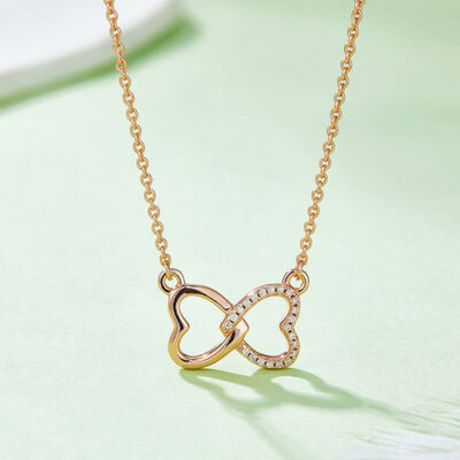 Moissanite 925 Sterling Silver Heart Bow Necklace Rose Gold / One Size Apparel and Accessories