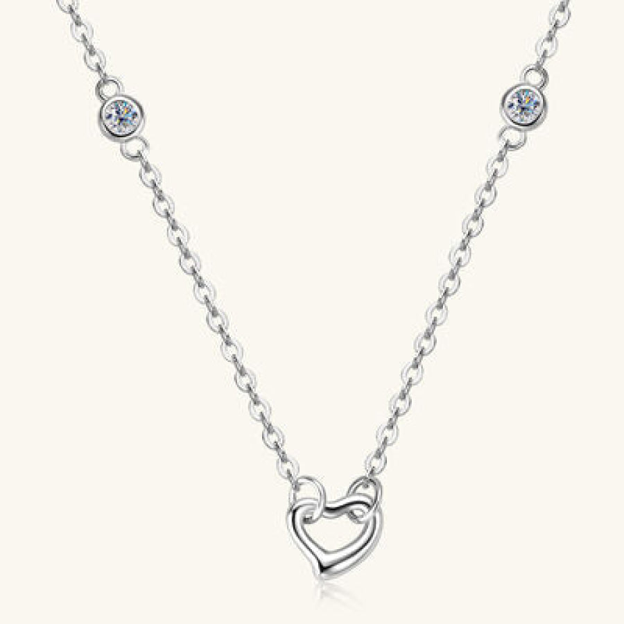 Moissanite 925 Sterling Silver Heart Necklace / One Size Apparel and Accessories