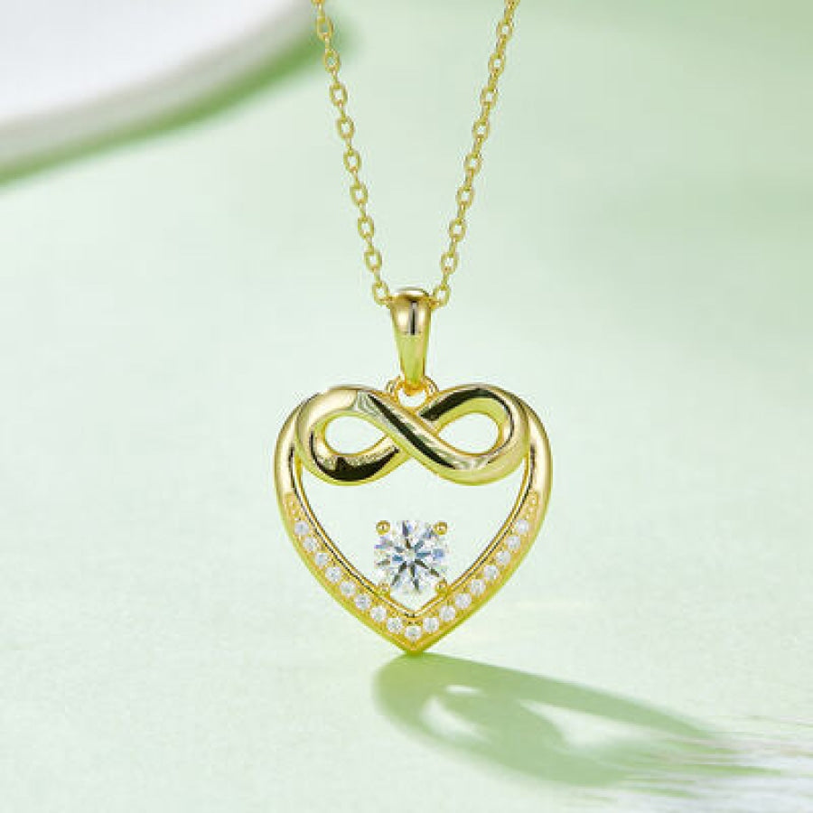 Moissanite 925 Sterling Silver Heart Necklace Gold / One Size Apparel and Accessories