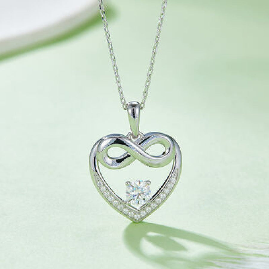 Moissanite 925 Sterling Silver Heart Necklace Silver / One Size Apparel and Accessories