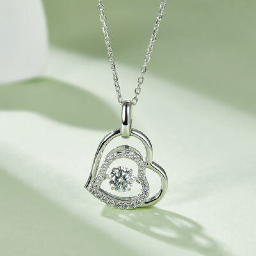 Moissanite 925 Sterling Silver Heart Necklace Silver / One Size Apparel and Accessories