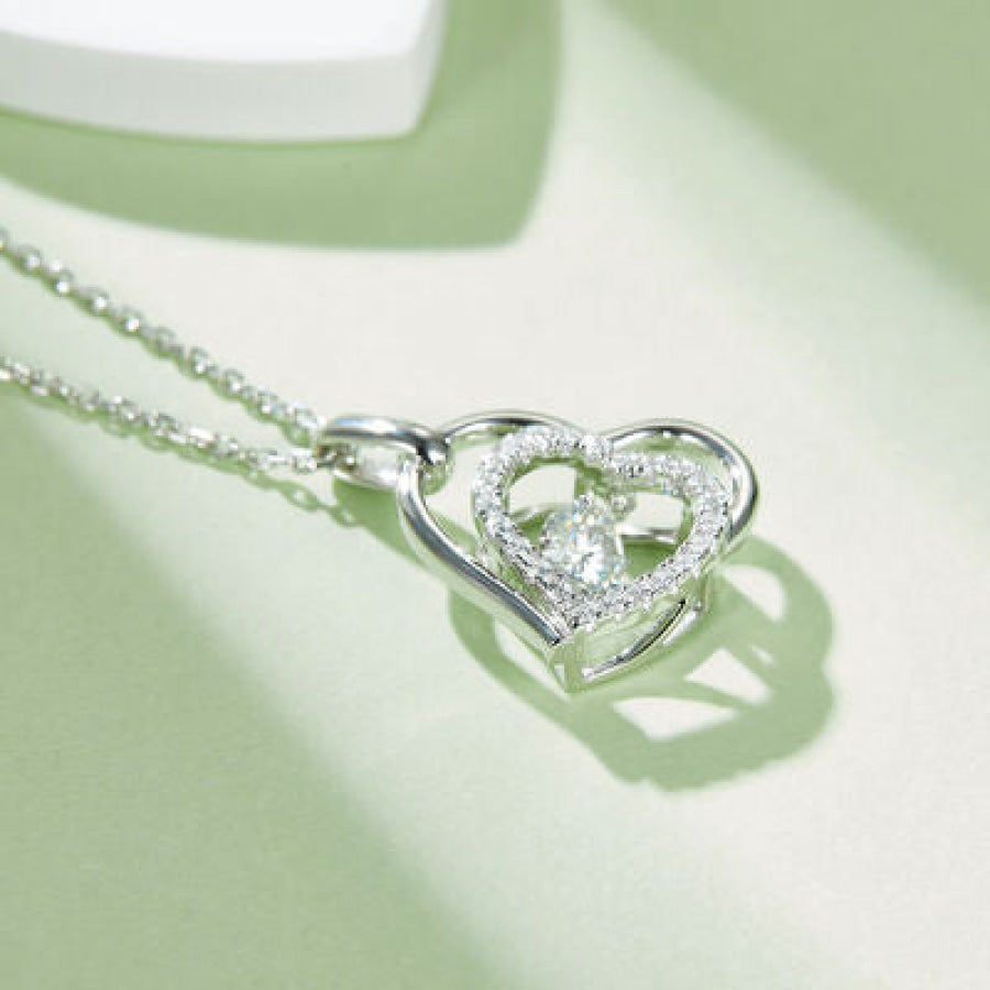 Moissanite 925 Sterling Silver Heart Necklace Silver / One Size Apparel and Accessories