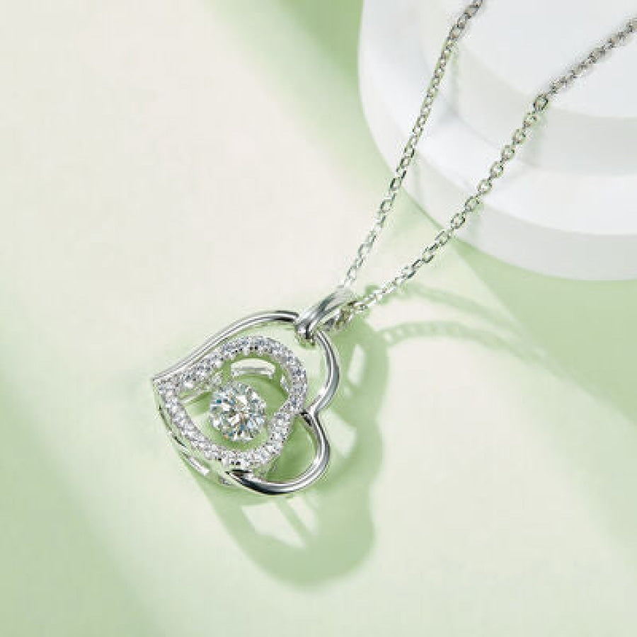 Moissanite 925 Sterling Silver Heart Necklace Silver / One Size Apparel and Accessories