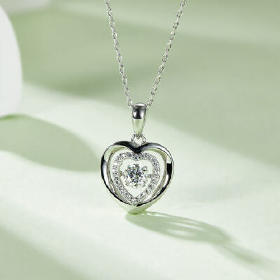 Moissanite 925 Sterling Silver Heart Necklace Silver / One Size Apparel and Accessories