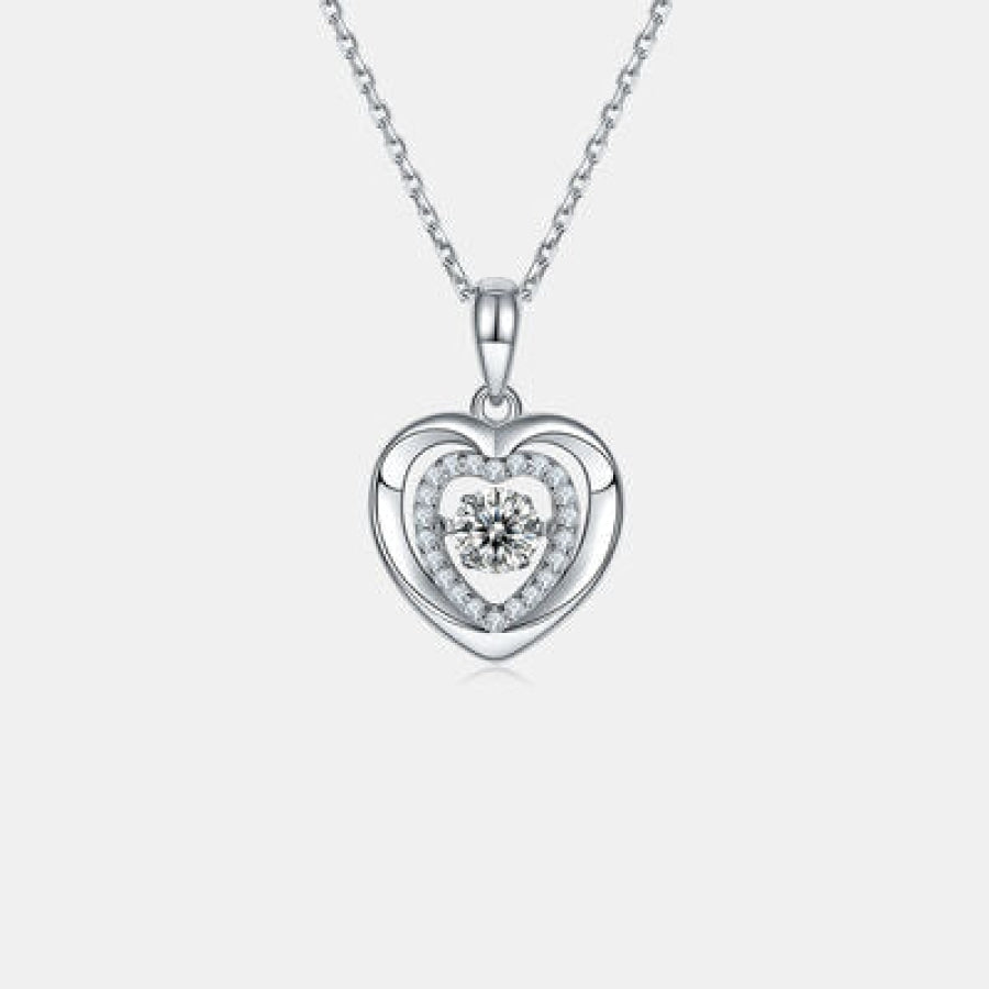 Moissanite 925 Sterling Silver Heart Necklace Silver / One Size Apparel and Accessories