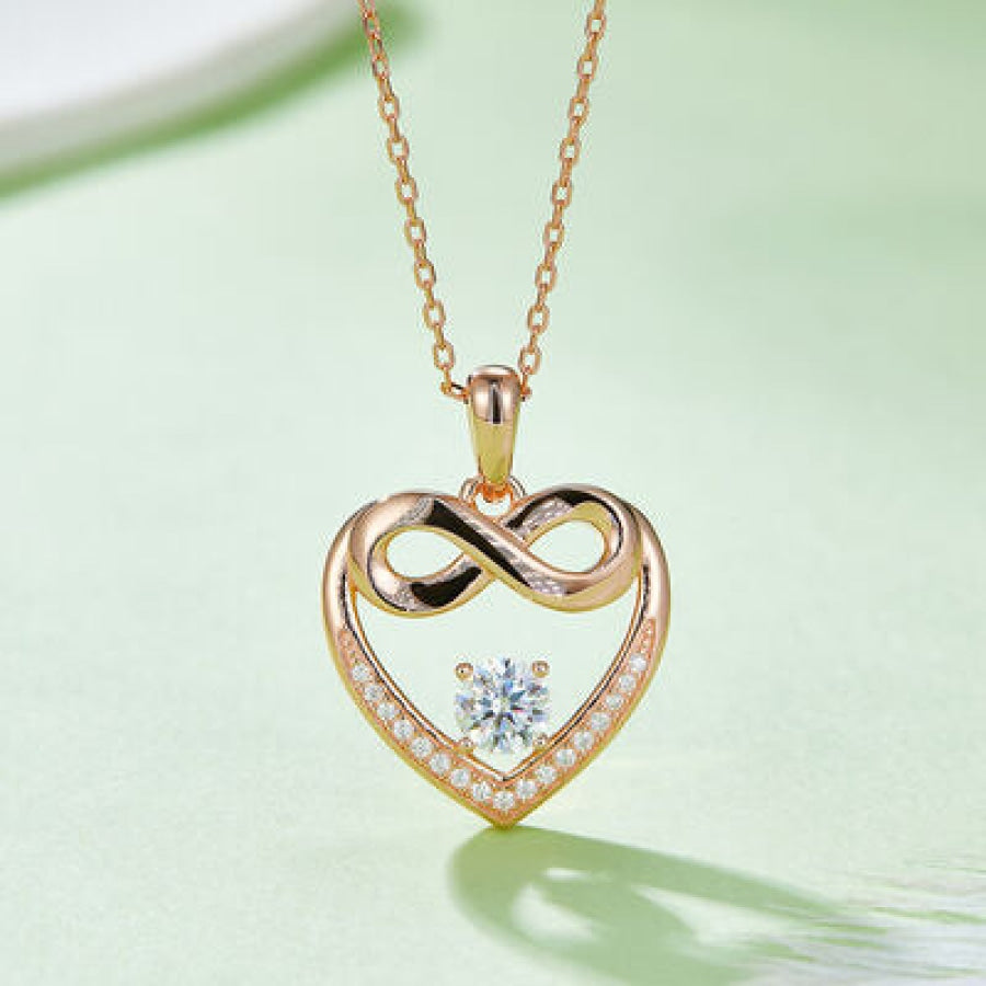 Moissanite 925 Sterling Silver Heart Necklace Rose Gold / One Size Apparel and Accessories