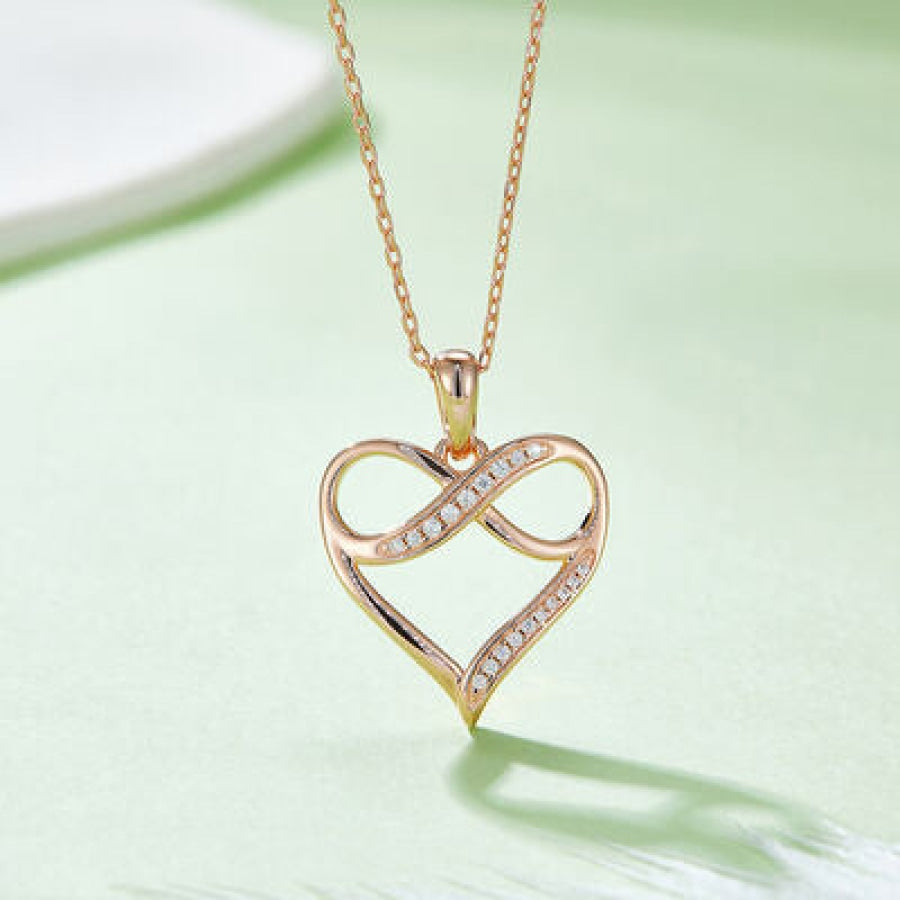 Moissanite 925 Sterling Silver Heart Necklace Rose Gold / One Size Apparel and Accessories