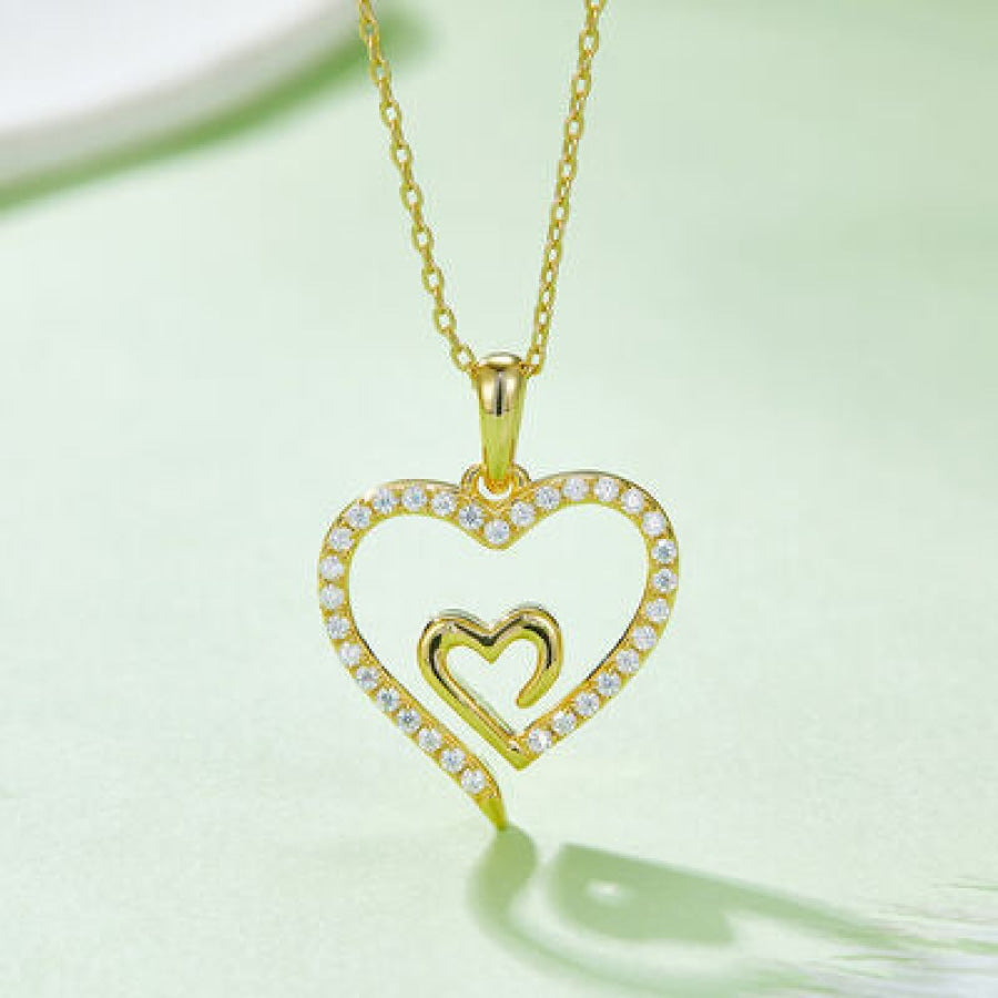 Moissanite 925 Sterling Silver Heart Pendant Necklace Gold / One Size Apparel and Accessories