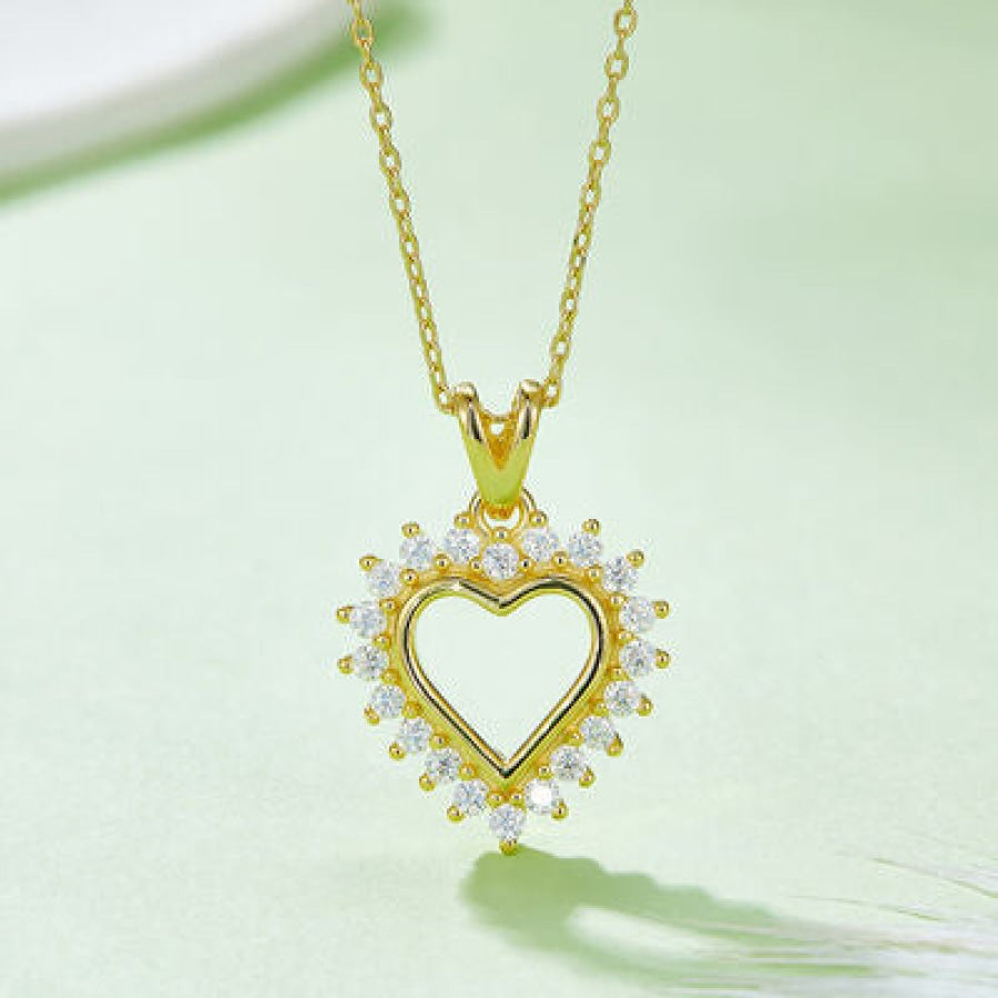 Moissanite 925 Sterling Silver Heart Pendant Necklace Gold / One Size Apparel and Accessories