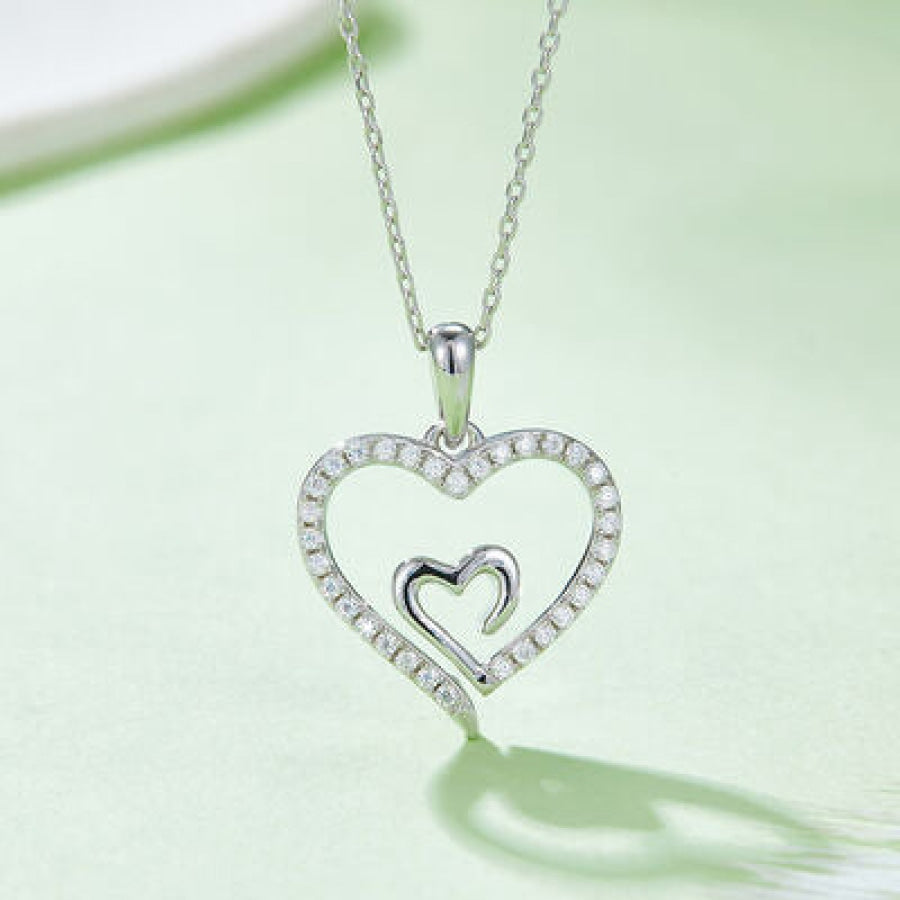 Moissanite 925 Sterling Silver Heart Pendant Necklace Silver / One Size Apparel and Accessories