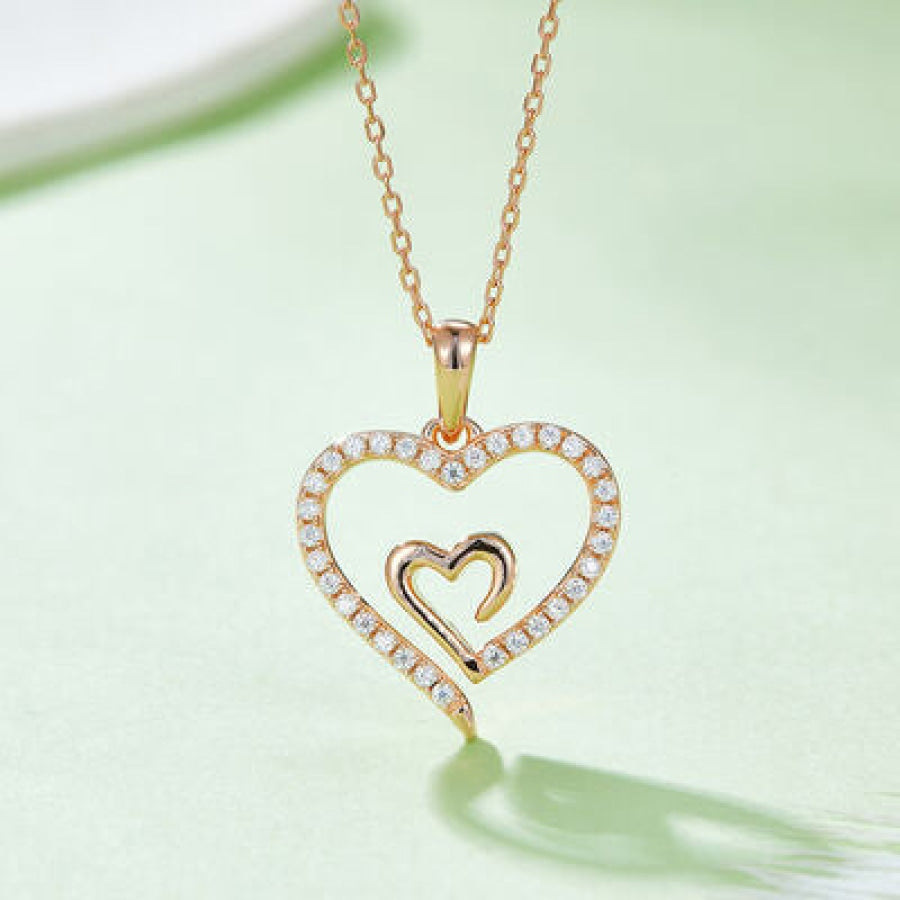 Moissanite 925 Sterling Silver Heart Pendant Necklace Rose Gold / One Size Apparel and Accessories