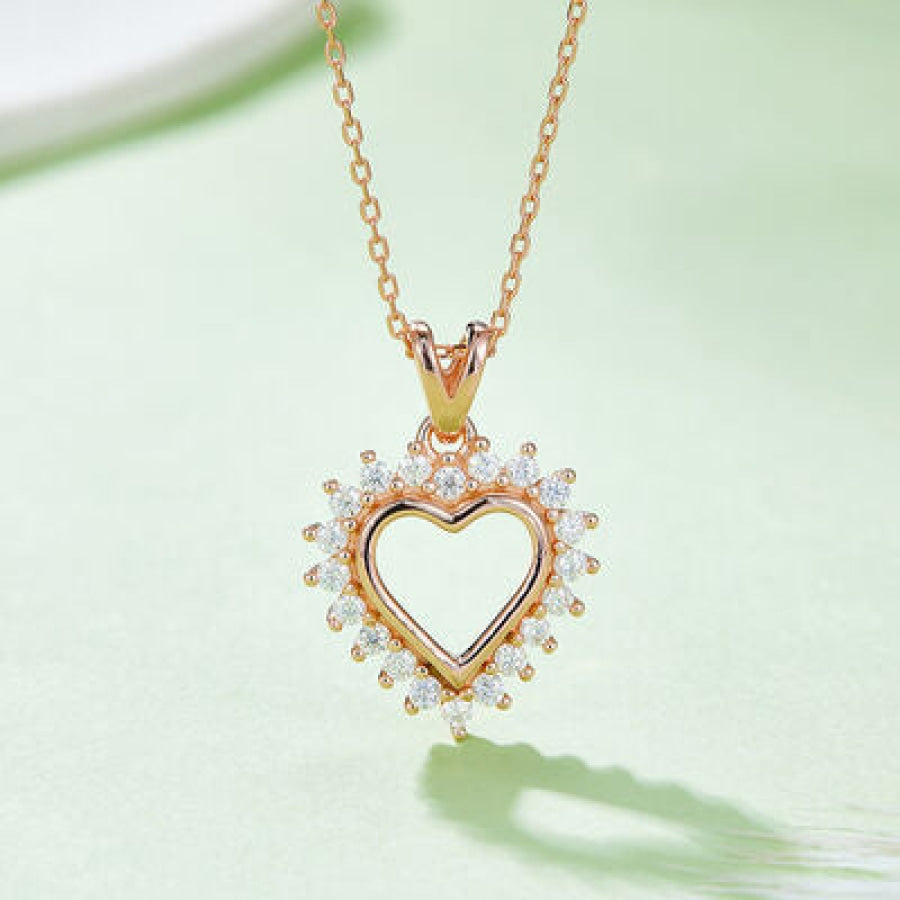 Moissanite 925 Sterling Silver Heart Pendant Necklace Rose Gold / One Size Apparel and Accessories