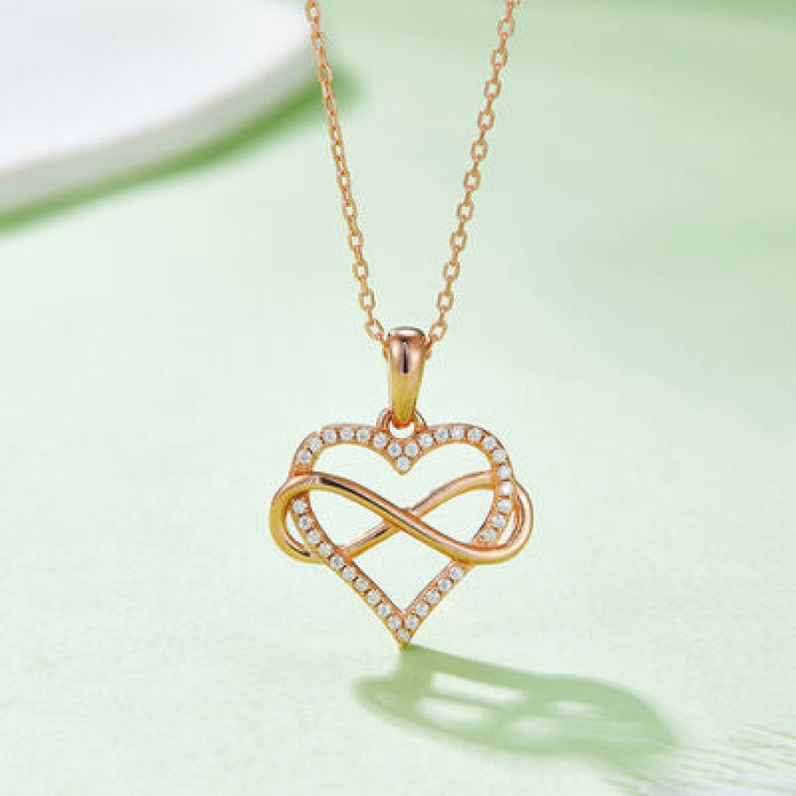 Moissanite 925 Sterling Silver Heart Shape Necklace Rose Gold / One Size Apparel and Accessories