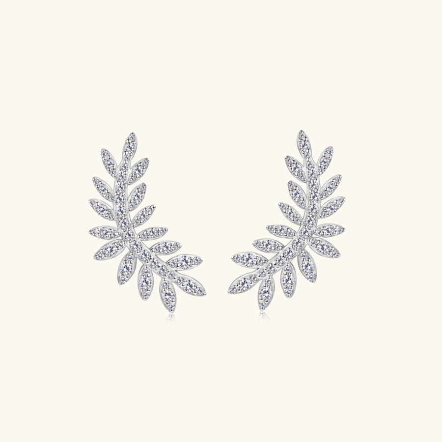 Moissanite 925 Sterling Silver Leaf Shape Stud Earrings Apparel and Accessories