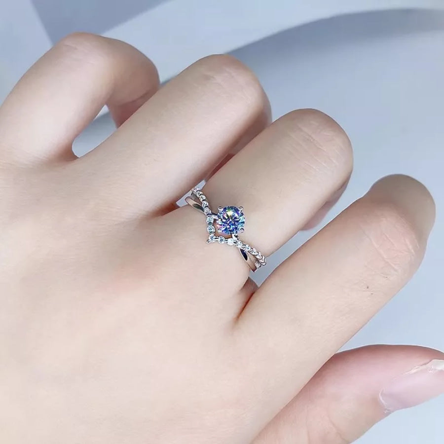 Moissanite 925 Sterling Silver Ring Silver / One Size Apparel and Accessories
