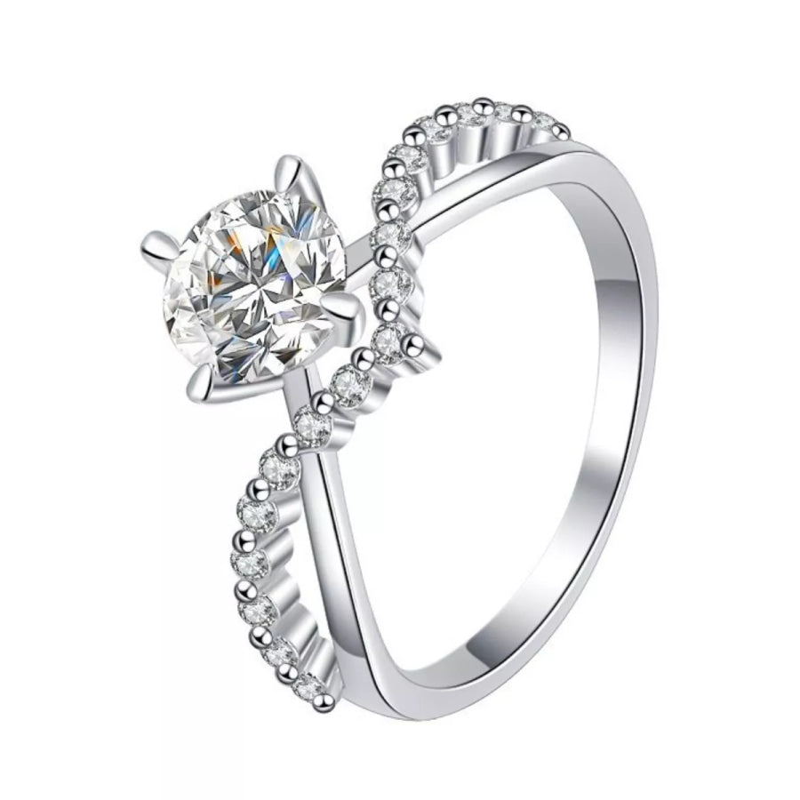Moissanite 925 Sterling Silver Ring Silver / One Size Apparel and Accessories